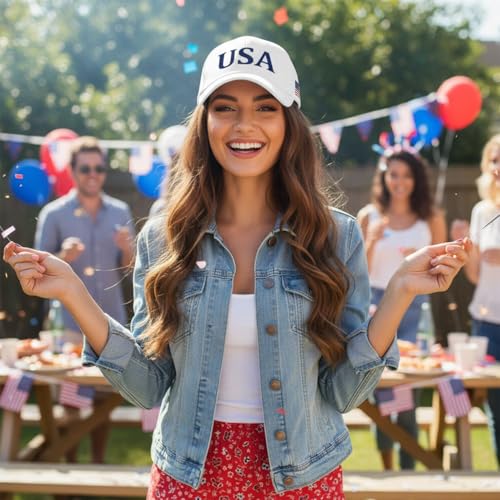 Image of USA Flag Baseball Cap American Patriotic Trucker Hat Father Dad Mother Mom Adjustable Sportswear Hat for Men Women Adults