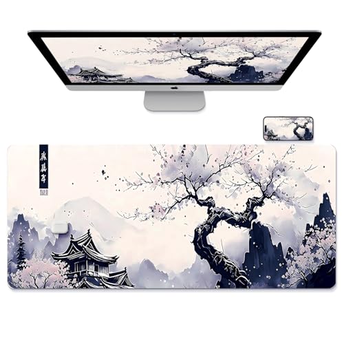 OLDBER Tappetino Mouse Anime XXL, Tappetino Mouse Gaming e Sottomano Scrivania, Migliora Velocità e Precisione, Antiscivolo, 30 x 80 cm, Stile Pittura a Inchiostro/Excel