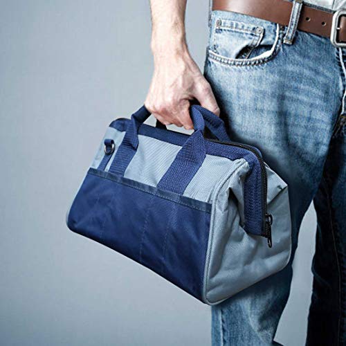 Image of HAUTMEC 13 inch Small Tool Bag, Wide Open Mouth Tool Organizer with 23 Pockets, Rigid Frame, Shoulder Strap & Reinforced Base - HT0074
