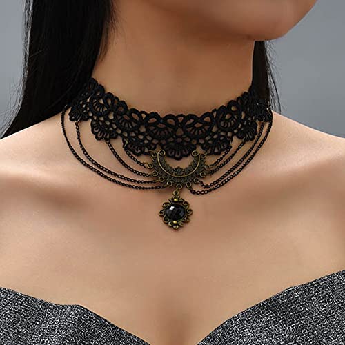 Missgrace Boho Punk Vintage Black Shiny Tassels Beads Choker Necklace for Women Chunky Short Multilayer Necklace Black Chain Necklace for Women3
