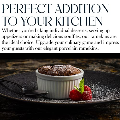 Image of Bellemain Fluted Porcelain 10 oz Ramekins | French Onion Soup Bowls, Pot Pie Pans, Dessert Dishes, Small Portion Cups, Quiche Baking Dish, Camembert Baking Dish | Oven Safe to 500F, Set of 6 (White)