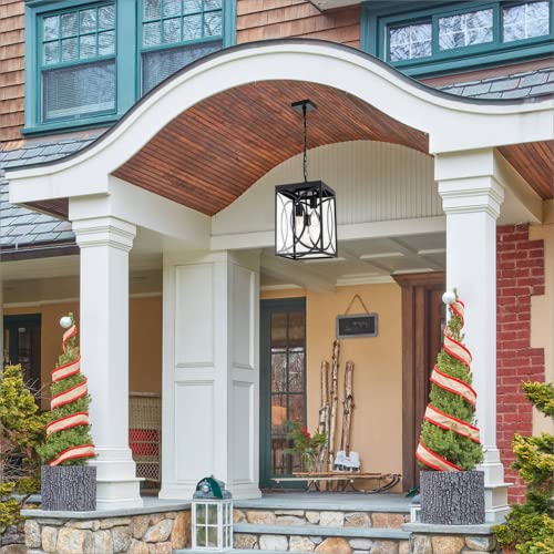 Winshen Outdoor Pendant Light Fixture, 3-Light Black Large Exterior Hanging Lantern With Clear Glass, Metal Outdoor Chandelier Porch Lighting For Front Porch Entrance #TOP1