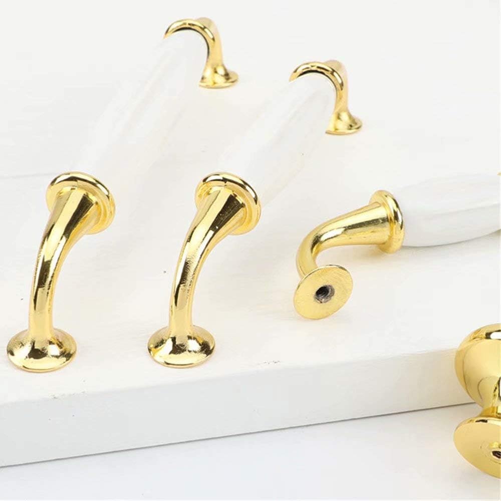 Handle,pulls，5 Pcs Kitchen Cabinet Door Knobs Ceramic Handles Chrome-Plated Bow(Golden,Single Hole)