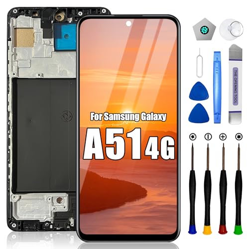 EFAITHLIFE Bildschirmersatz für Samsung Galaxy A51 4G mit Rahmen A515 A515F A515U LCD-Display-Digitalisierer-Baugruppe mit Reparaturwerkzeugen