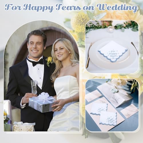 Image of Tioncy 6 Pcs Wedding Handkerchiefs 12 Inch Bride Embroidered Handkerchiefs Something Blue Cotton Hankies Gifts for Wedding