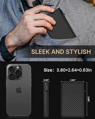 Image of typecase Mens Wallet Card Holder: Pop Up Aluminum Case, Carbon Fiber Leather, Smart, RFID Blocking, Slim, Minimalist, Front Pocket - 9-14 Card Capacity | ID Window | Cash Slot (Orange)