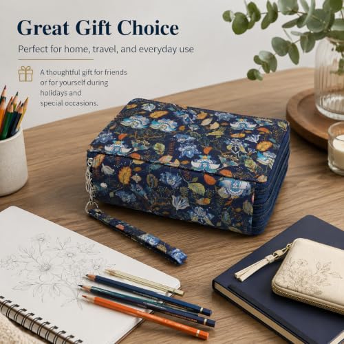 Image of 184 Slots Colored Pencil Case Organizer, 4 Layer Bag | Twill Oxford fabric, 187 elastic loops, detachable handle, for travel, home storage, drawing tools, creative gifts