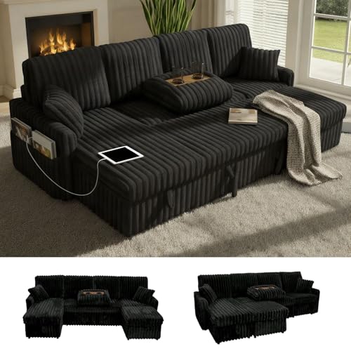Image of KCGKCG 104 inch U Shaped Sleeper Sofa Bed, Pull Out Couches for Living Room