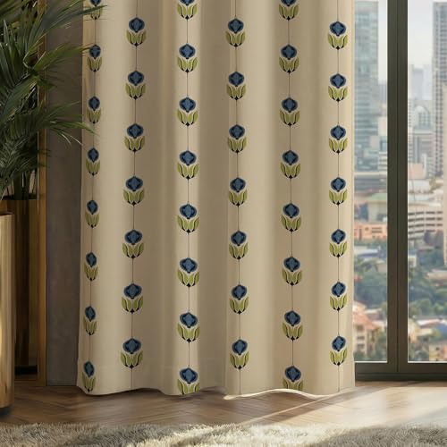 Image of Urban Space 100% Blackout Window Curtains 5 Feet Long Set of 2 | Printed Blackout Curtain | Thermal Insulated Curtains for Living Room, Bedroom Decor, Tieback Included (Lotus Trail, 5 Feet)