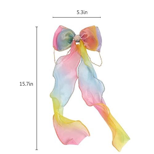 Miniatura 6 de Ulfanit 2 pinzas para el pelo de unicornio de sirena para niñas, pinza de pelo de princesa iridiscente con borlas de cinta, horquilla de cola larga,