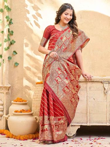 Image of Satrani Women's Silk Banarasi Weaving Saree with Unstitched Blouse Piece
