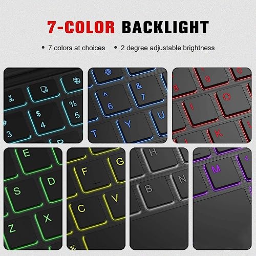 Image of HOM Tri Fold 7-Colour Backlight Detachable Wireless Bluetooth Keyboard with Trackpad /Touchpad & Tablet Cover Case for OnePlus Pad 2 12.1 inch Tablet - Black