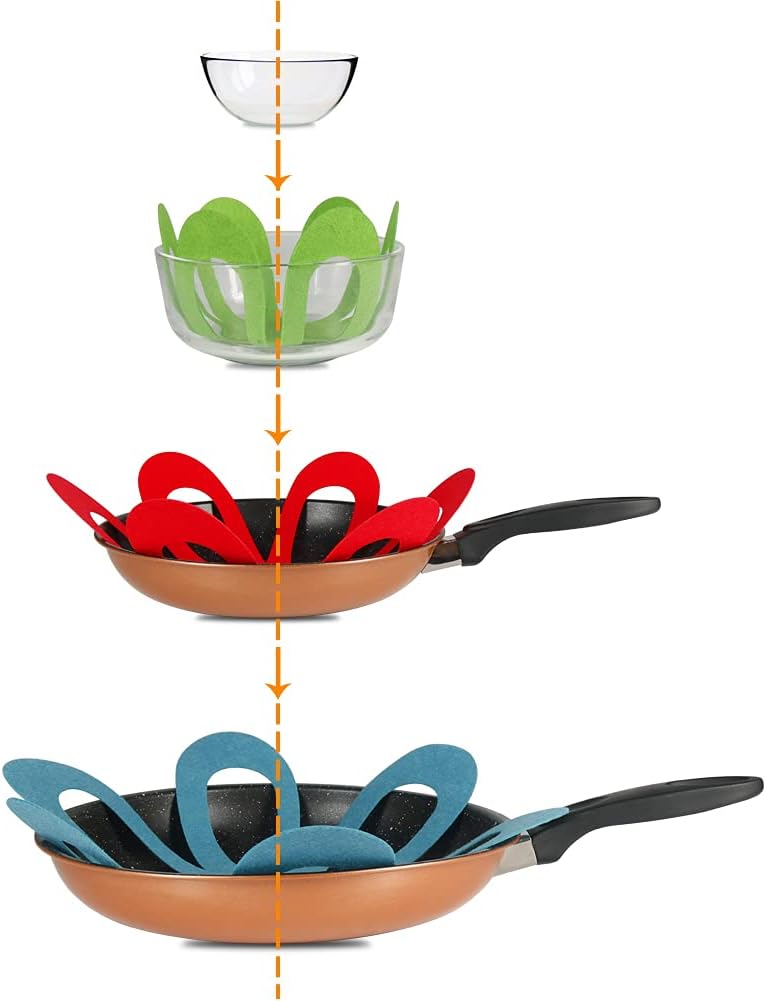 BYKITCHEN Felt Pan Separators, Set of 20 & 4 Different Sizes, Flower Glass Bowl Separators/Dish Separators Protectors/Pan Separator for Stacking and Protecting Glassware, Cookware and More