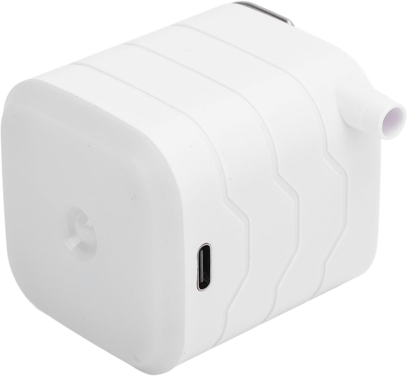Close-up image of the Luqeeg Compact Lightweight Air Pump showing the USB Type-C charging port on its side.
