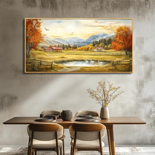 PHAOHUAXM Large Canvas Wall Decor For Living Room Wall Art For Farmhouse Office Mural For Bedroom Ink-Wash Landscape Paintings Print Artworks Pictures Dining Room Home Decor 30"X60" Wood Framed