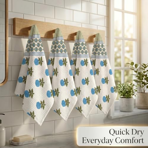 Image of Mafatlal Madhuban Festive Hand Towel Combo| 250 GSM | Set of 4 Waffle Towels 76 x 38 cm Each | Textured Bath Towels for Cleansing & Gentle Scrubbing | Royal Blue