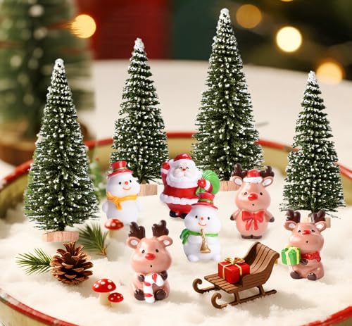 10PCS Christmas Miniature Ornament Kits for DIY Snowman Reindeer centerpiece Table Decoration Fairy Garden Accessories for Christmas Village Home Gift Craft