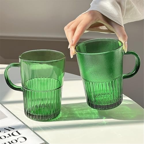 Vasos de agua modernos taza de vidrio verde con asa texturizada 16 oz 7