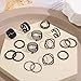 Wonlte 16pcs Black Vintage Knuckle Rings Set for Men Women, Boho Stackable Midi Finger Rings Pack Geometric Surplice Rings Set Women's Fashion Jewelry 2023 New In (D)