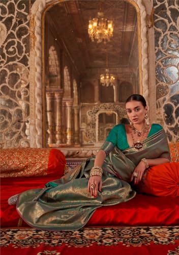Image of SWORNOF Women's Silk Kanjivaram Kanchipuram Saree With Blouse Piece