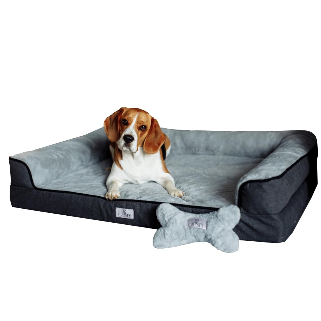 XLarge Orthopädisches Hundebett für Grosse Hunde, Hundecouch mit hohem Rand, Haustierbett, Hundesofa waschbar, Baumwollleinen und Kunstpelz (Grau, XL(106 * 80 * 20cm))