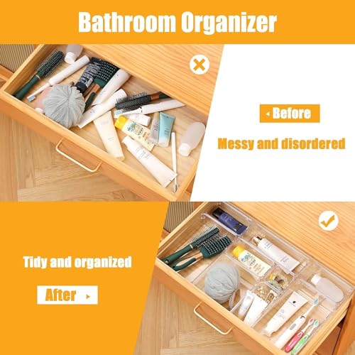 Image of Desk Drawer Organizers Trays Set Clear Plastic Storage Bins Bathroom Drawer Tray Dividers Vanity Trays Organizer For Bedroom Dresser Makeup Kitchen Utensil Office (Set Of 10), Transparent