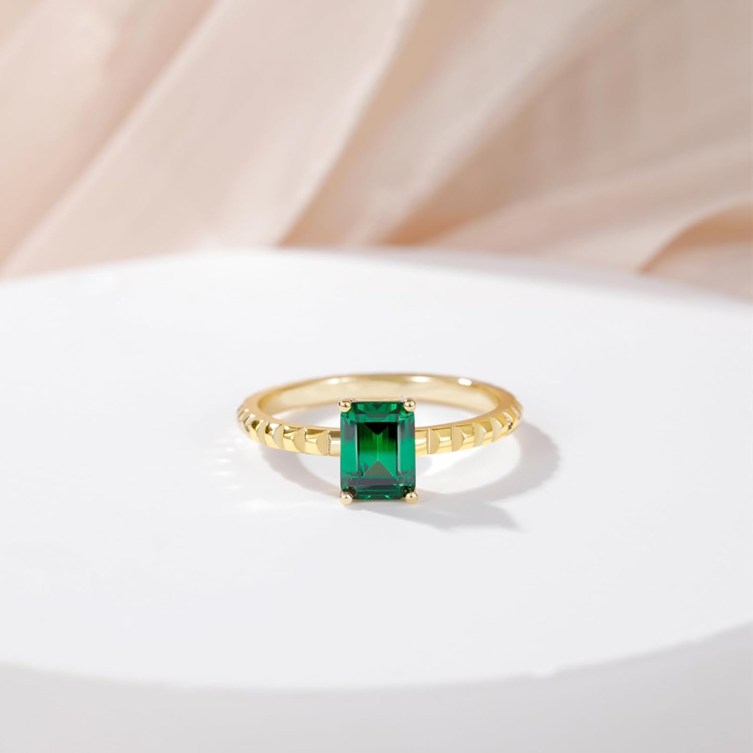 SHINYSO 14K Gold Plated Engagement Ring for Women Created Green Emerald Solitaire Emerald Oval Marquise Cut Wedding Band Promise Ring for Her Size 5-10 - Image 3