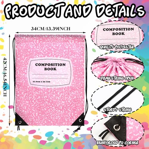 Image of 18 Pcs Back to School Composition Book Drawstring Bag Bulk 13 inchx16 inch Backpacks Carrying Folder Computer for Writing Teacher (Pastel)