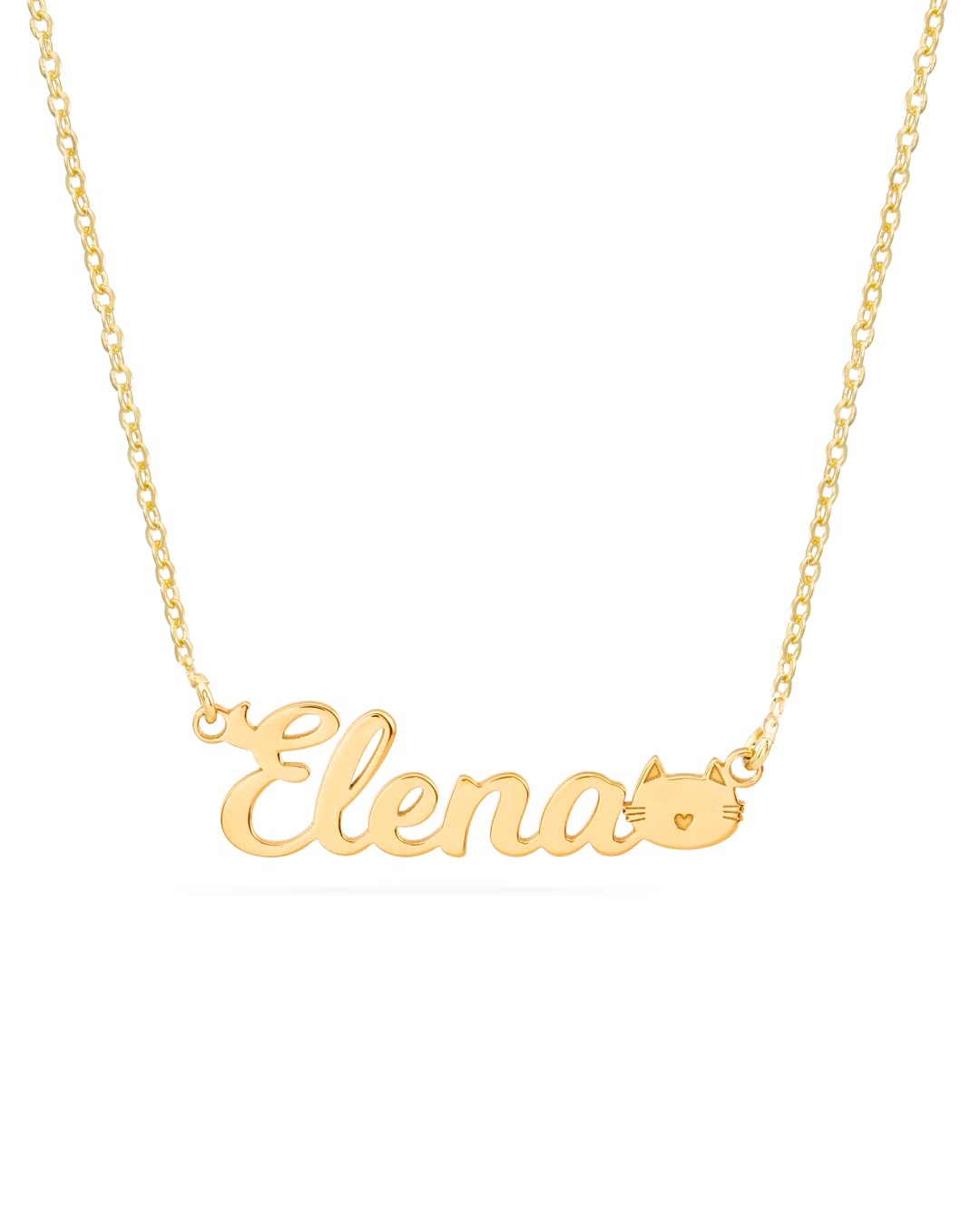 Colgante Personalizado con Nombre - Plata de Ley 925/1000 para Mujer – Collar Artesanal con Cadena Ajustable - Hecho en España (Modelo Cat Oro, Plata de Ley)