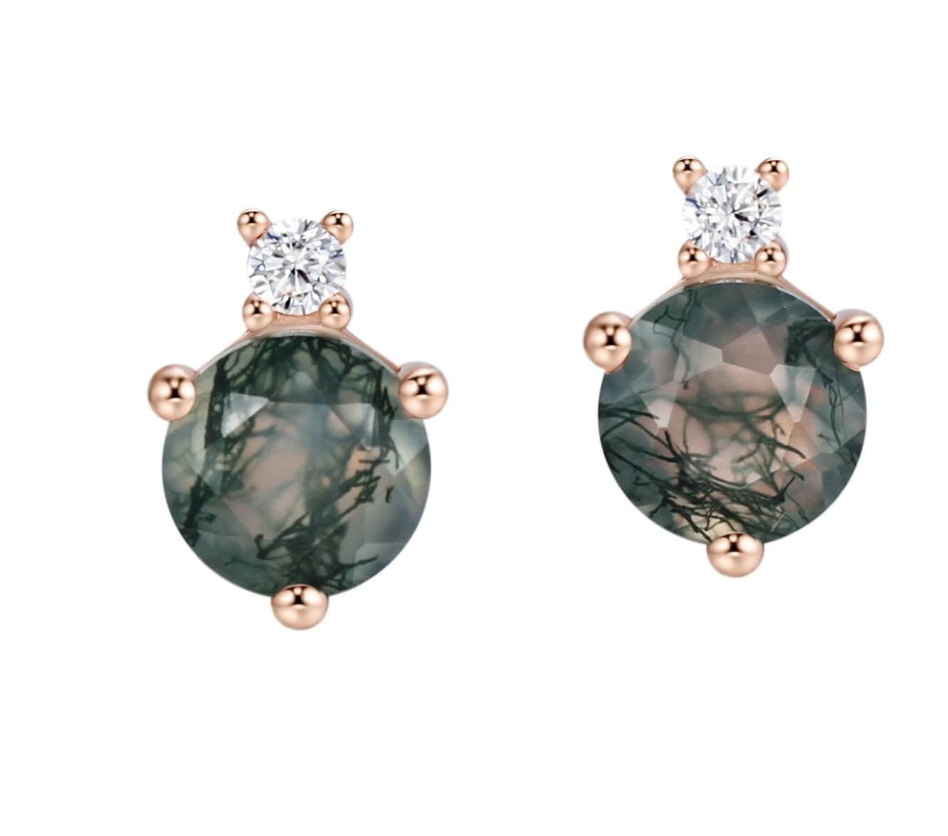 Michooyel Natürlicher Moosachat Ohrring Damen, 18 Karat Roségold vergoldet, 925 Sterlingsilber Ohrstecker echter Edelstein Schmuck, Geschenk für Damen