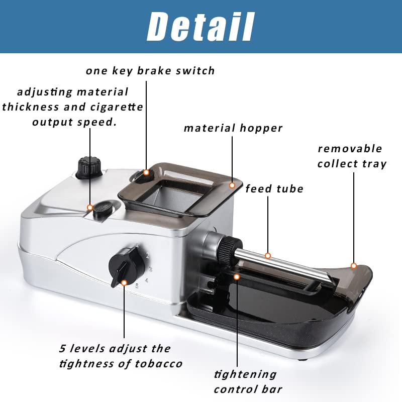 Amazon.com: Electric Cigarette Rolling Machine Portable High Speed Cigarette  Roller Maker Household Automatic Electric Cigarette Injector Machine 2 in 1  Suitable for 6.5 mm & 8 mm Tube (Silver) : Health & Household