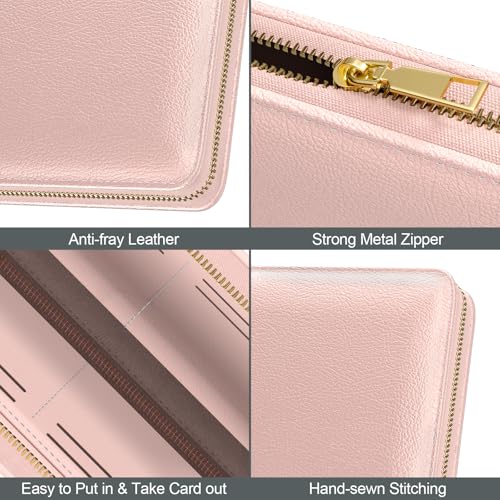 Image of Nipichsha Womens Wallet, RFID Wristlet Wallet for Women, Cute Ladies Purse, Large Credit Card Clutch Purse, Leather Card Holder Wallets with Zipper & Phone Holder, Pink