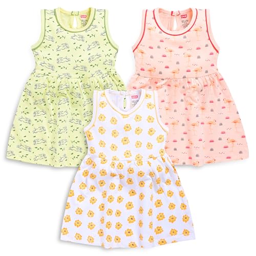 Image of LuvLap Baby Girl 100% Cotton Sleevless Girls Frock Pack of 3