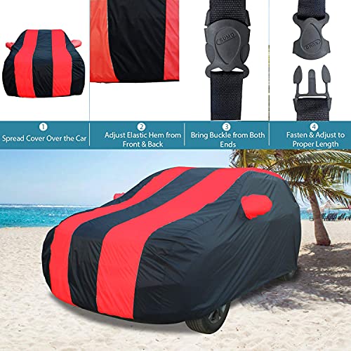 Image of Allextreme MXG5004 Car Body Cover Compatible with Mahindra XUV 300 Custom Fit Dustproof UV Heat Resistant Indoor Outdoor Body Protection (Navy Blue & Red with Mirror)