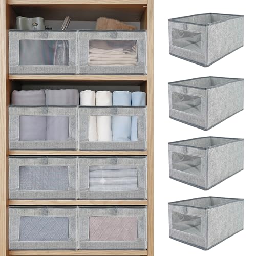 Consejos para Comprar Contenedores de oficina - solo los mejores. 44 6 contenedores de almacenamiento de lino con ventana transparente, cesta de almacenamiento, organizador de ropa, contenedores para organizar estantes, clóset, oficina, libros de...