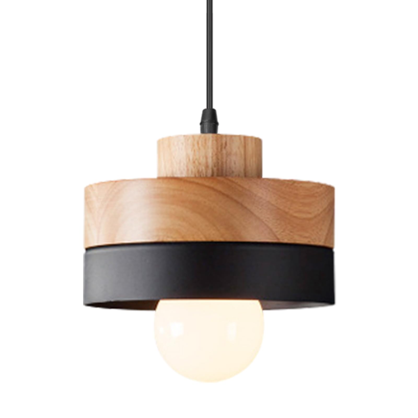 Suspension Luminaire Bois Ronde Rétro Plafonnier Design Vintage E27 Eclairage Intérieur Lumières Lustre Abat-jour Métal Moderne Lampe Suspension Art pour Salon Chambre Cuisine (Noir)