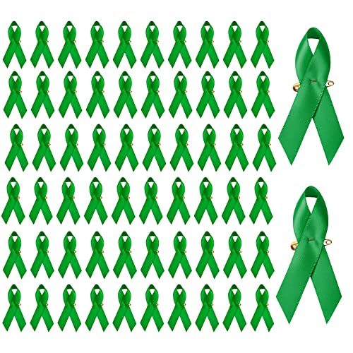 Image of 100PCS Green Awareness Ribbon Pins Green Ribbons Awareness Pins for Women Girls Campaigns, Support Groups and Fundraisers Charity Event Survivor Campaign Party Favors Supplies Supplies