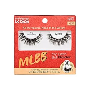 KISS My Lash But Bolder, False Eyelashes, Big Personality’, 14 mm, Includes 1 Pair, Contact Lens Friendly, Easy to Apply, Reusable Strip Lashes, Glue-On