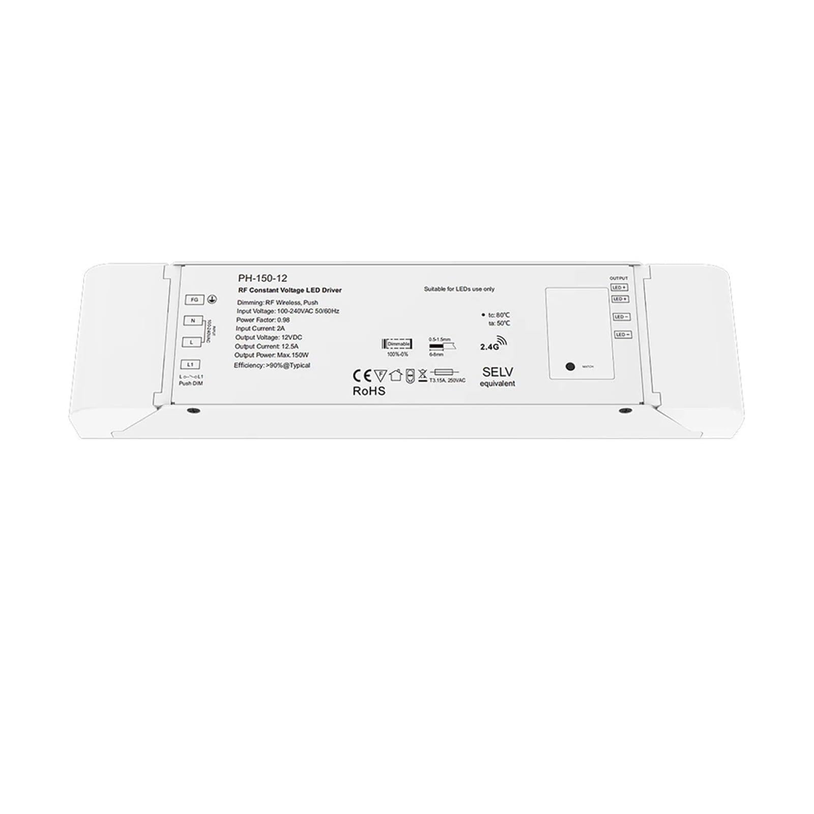 Driver LED dimmerabile 12V 24V 150W Regolatore di striscia luminosa dimmerabile a tensione costante Trasformatore di potenza a striscia luminosa LED monocromatica(12V150W)