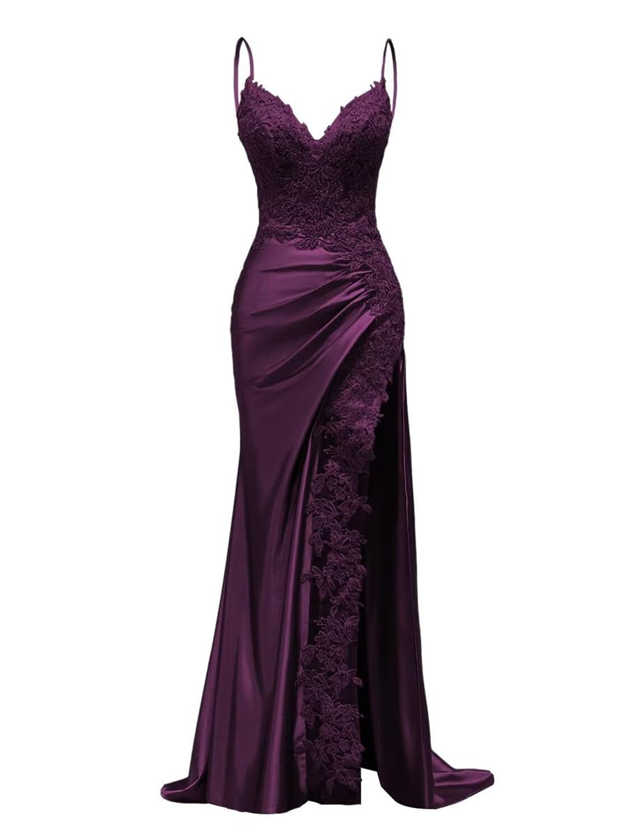 A Line Long Garden Bridal Gowns Ruched Formal Red Carpet Gowns Satin Homecoming Dresses for Teens HLSA240 Plum UK6