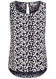 Seventyseven Lifestyle Damen Blusen Top AOP Blumen Print Knopf hinten Navy blau rosa