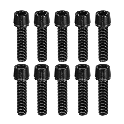 A ABSOPRO Tapered Bolts Screws for MTB Bike Bicycle Stem Durable M5x20mm Socket Head Cap Bolts Screws Nuts Steel Black (Set of 10)