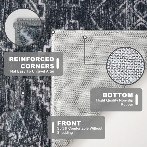 KILOCOCO Hallway Runner Rug 2'x8' Runners for Hallways Washable Runner Rug Non Slip Laundry Room Rug Low-Pile Rug Runner for Bedroom Kitchen Living Room Boho Rug, Charcoal