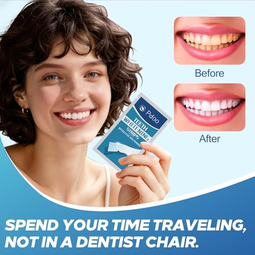 Image of Teeth Whitening Strip 14 Treatments - Whitening Strips for Sensitive People, Fast Remove Smoking, Coffee, Wine Stains, Teeth Brightening Kit Pack of 28 Non-Slip Strips