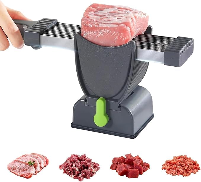 VishBin Fresh Meat Slicer, Manual Meat Slicer for Fresh Raw Meats, Meal Prep for The Week, Adjustable Thickness 2mm or 4mm, 17 Blades get 18 Meat Slices, Meats Sliced, Striped, Diced-image-14