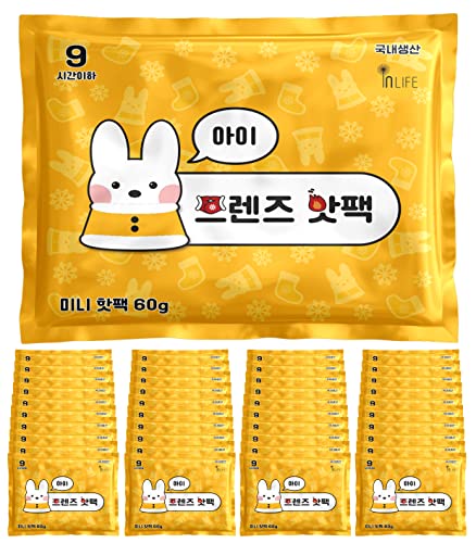 INLIFE, 40 Packs, Made in Korea Hand & Body Warmers Super Warm and Long Lasting Up to 9 Hours of Heat Odorless All Natural Air Activated 2.1oz