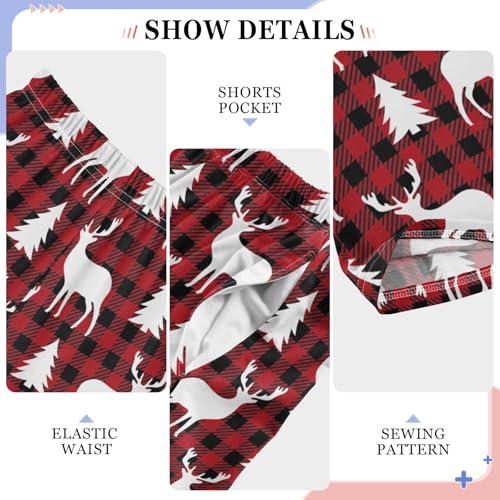 Reindeer Tree Plaid Boys Long Pants Soft Trousers Elastic Waist Kids Lounge Bottoms with Pockets S-XL4