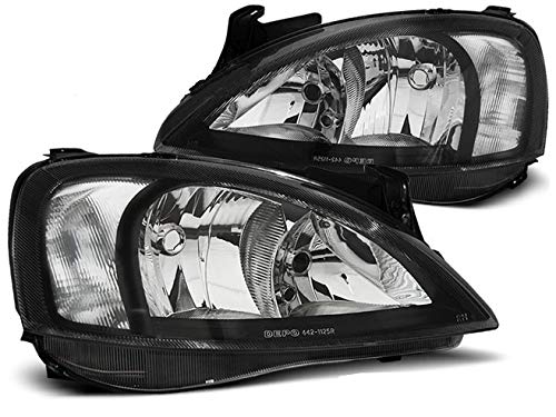 Headlights Compatible with Opel Corsa C 2000 2001 2002 2003 2004 2005 2006 RS-1434 Driver And Passenger Side Complete Set Headlight Assembly Front Lights Car Lamps Car Lights Headlamp Headlamps Black