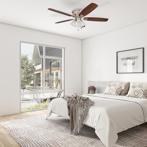 Honeywell Ceiling Fans Glen Alden, 52 Inch Classic Flush Mount Indoor LED Ceiling Fan with Light, Pull Chain, Quick-2-Hang Dual Finish Blades, Reversible Motor - 50182 (Brushed Nickel) - image 2