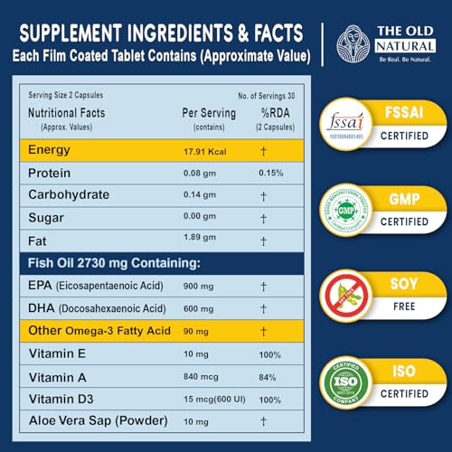 Image of Salmega Omega 3 Fish Oil with Vitamin D3 600 IU - 1590mg High Strength (900mg EPA & 600mg DHA) for Heart, Brain, Joint & Immunity Support - Fish Oil Capsules for Men & Women - 60 Softgels
